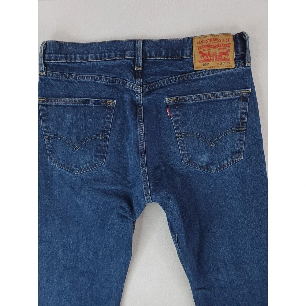 Levis 505 Jeans Mens 32x34 Blue Regular Straight Stretch Denim Pants Red Tab